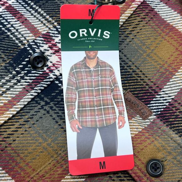 Orvis Tan Plaid Heavyweight Flannel Men Medium Long Sleeve Button Down Shirt New - Picture 5 of 12